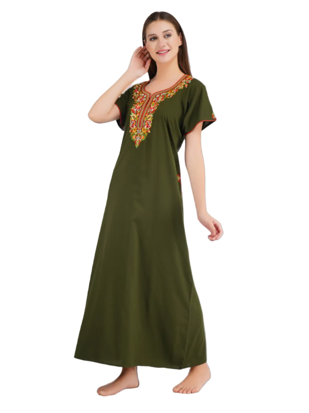 Paan shaped Embroidery Nightgown
