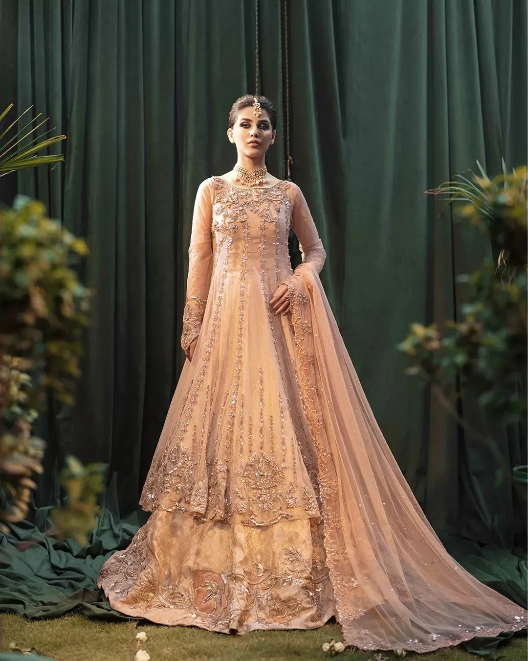 Pakistani Wedding Dress in Lehenga Gown Dupatta Style