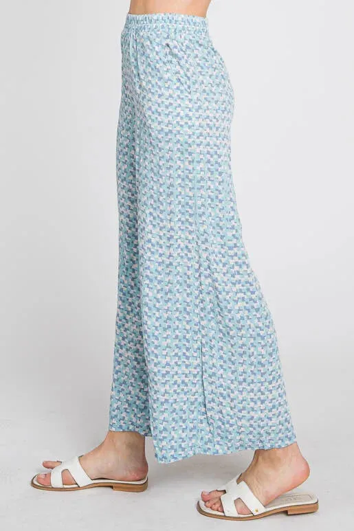 Pastel Prism Geo Printed Elastic Waist Wide Leg Pants