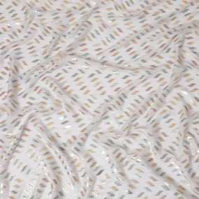 Pearl grey Premium pure silk chiffon fabric with multicolor metallic lurex in geometric design-D13140