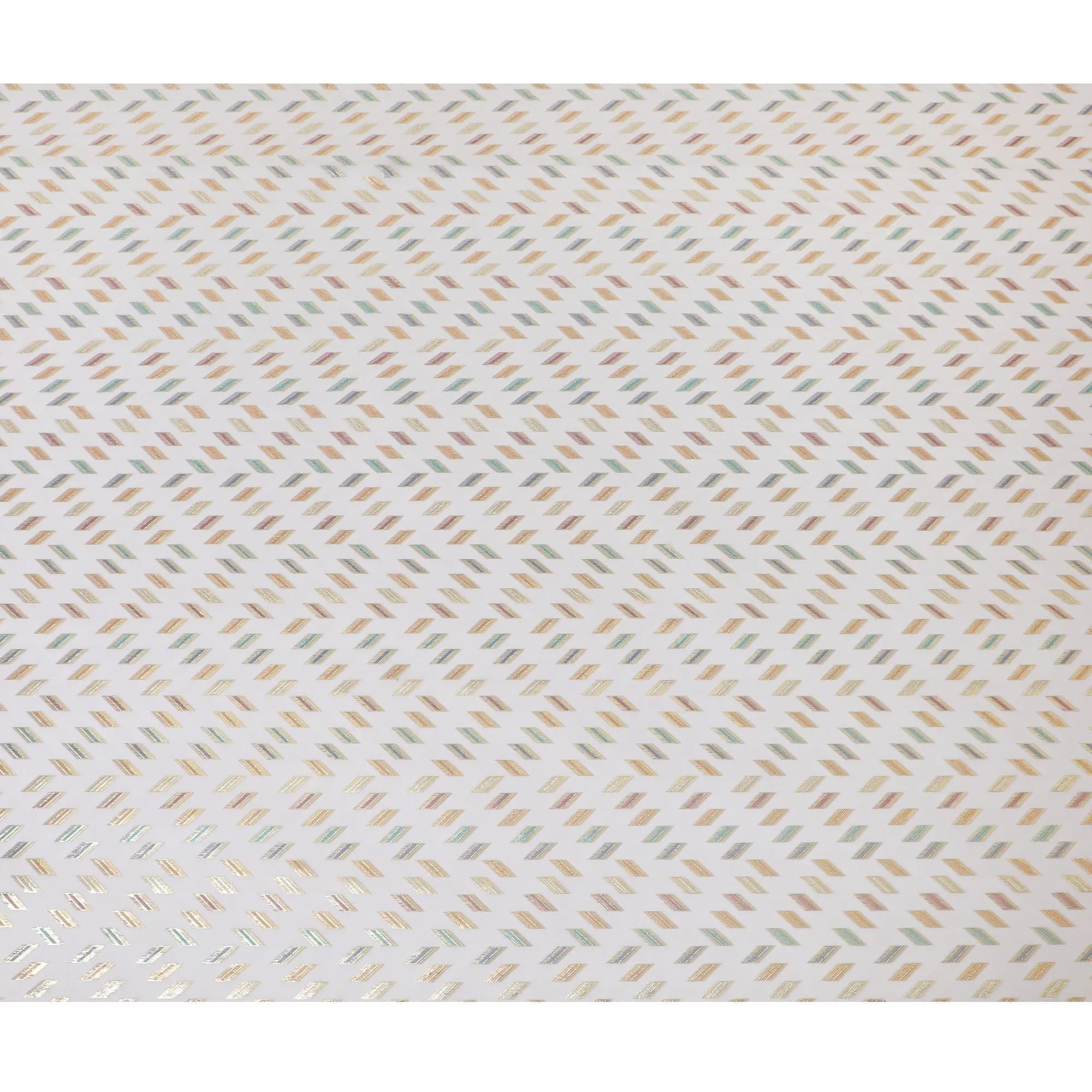 Pearl grey Premium pure silk chiffon fabric with multicolor metallic lurex in geometric design-D13140