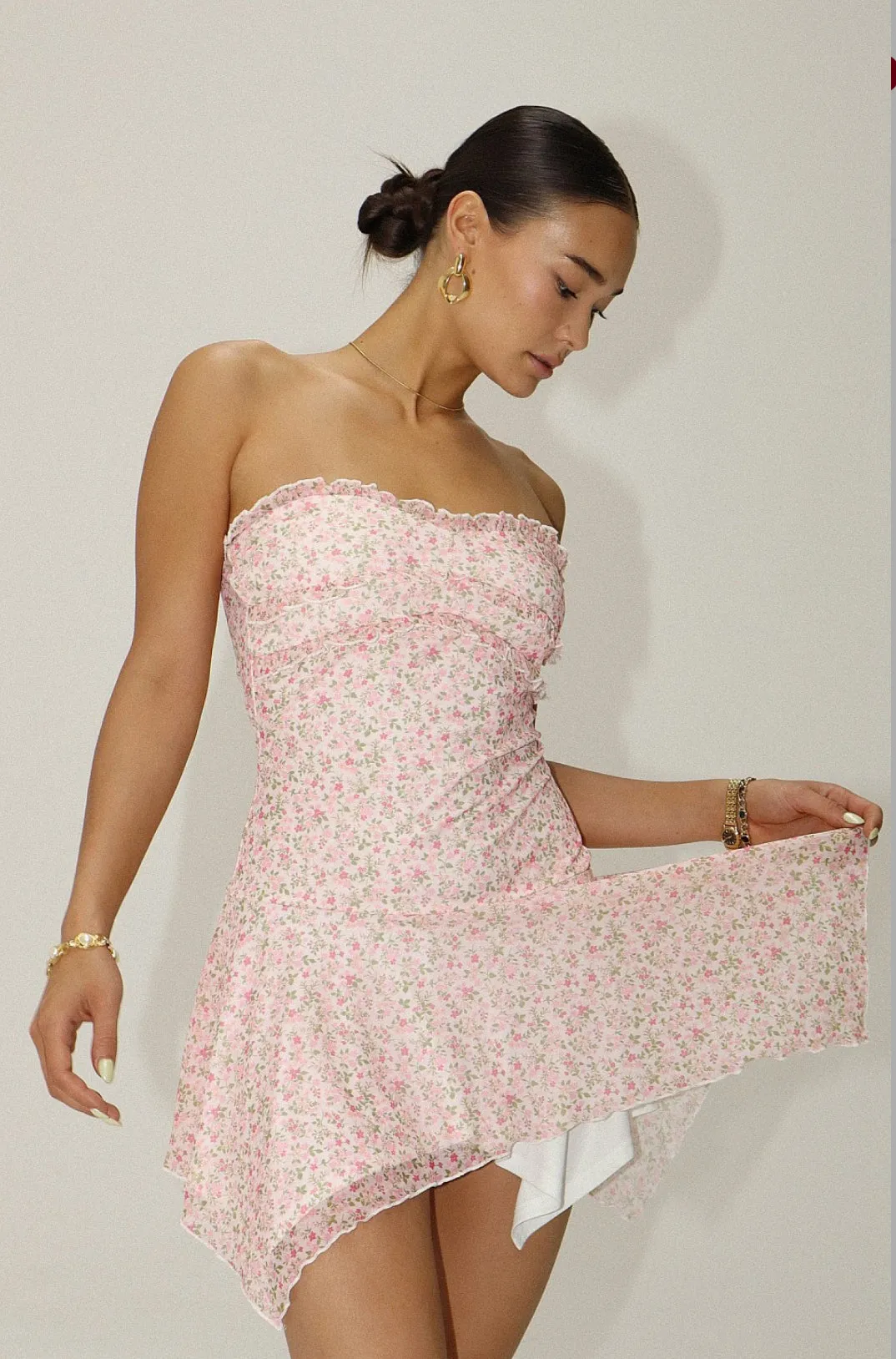 Pink Ditsy Asymmetrical Shortie Dress