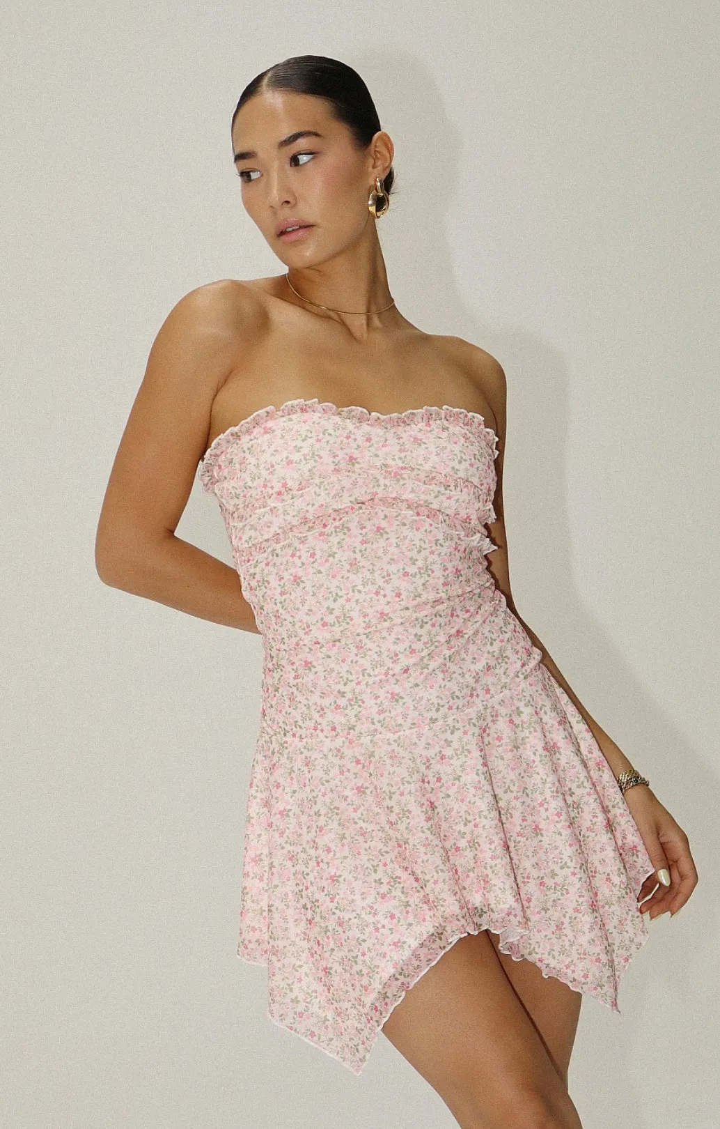 Pink Ditsy Asymmetrical Shortie Dress
