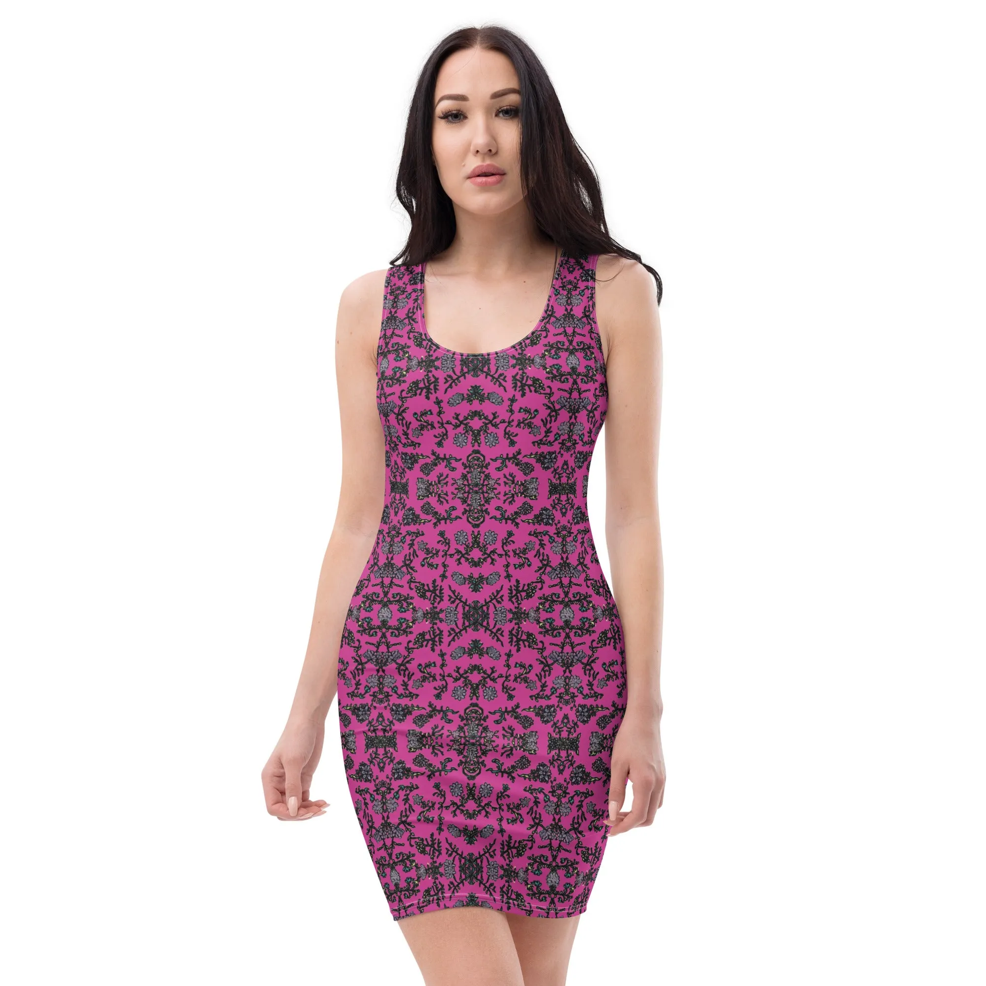 Pink Floral Print Sleeveless Dress, Flower Print Elegant Women's Long Comfy Causal Dress- Made in USA/EU/MX