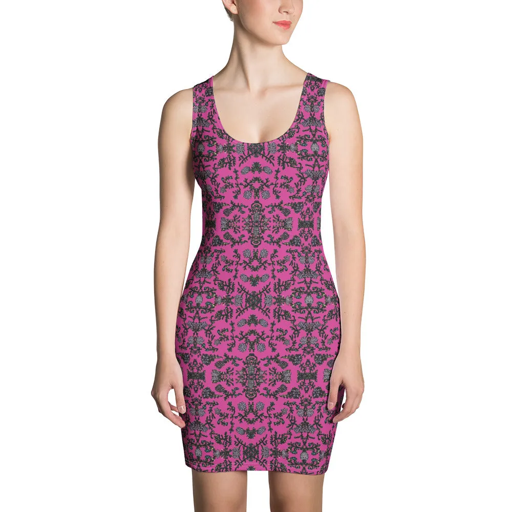 Pink Floral Print Sleeveless Dress, Flower Print Elegant Women's Long Comfy Causal Dress- Made in USA/EU/MX