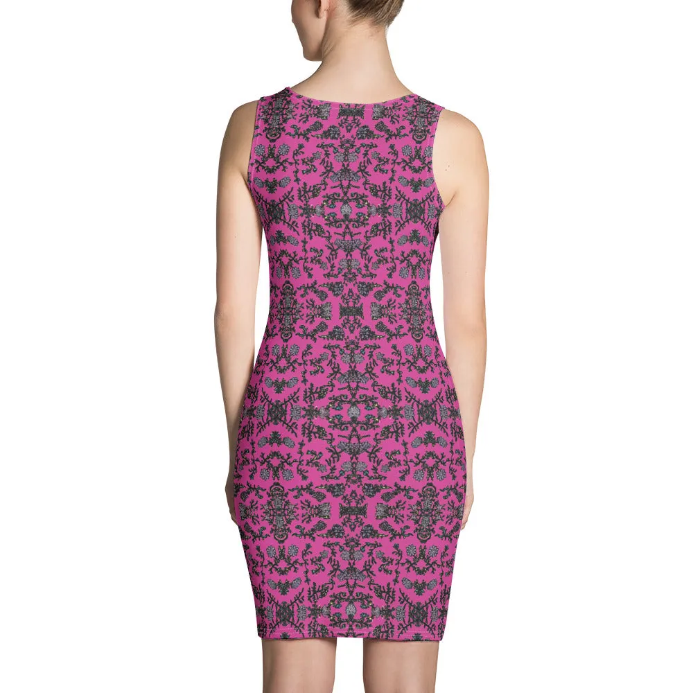 Pink Floral Print Sleeveless Dress, Flower Print Elegant Women's Long Comfy Causal Dress- Made in USA/EU/MX