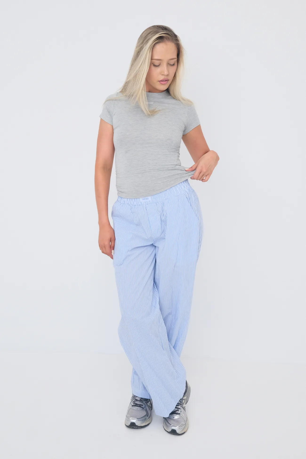 Pinstripe Pants - Light Blue/White
