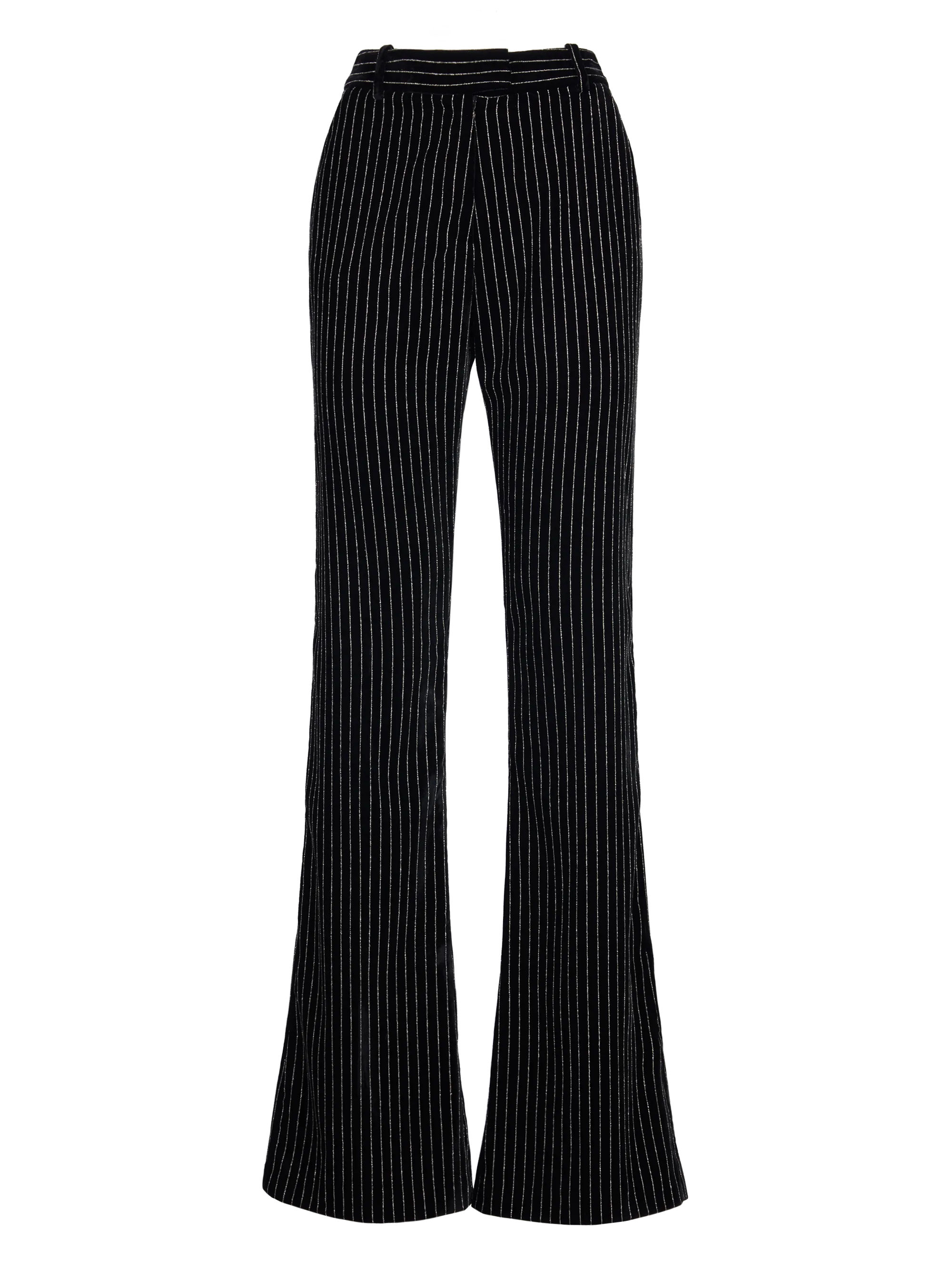 PINSTRIPE VELVET FLARE PANTS