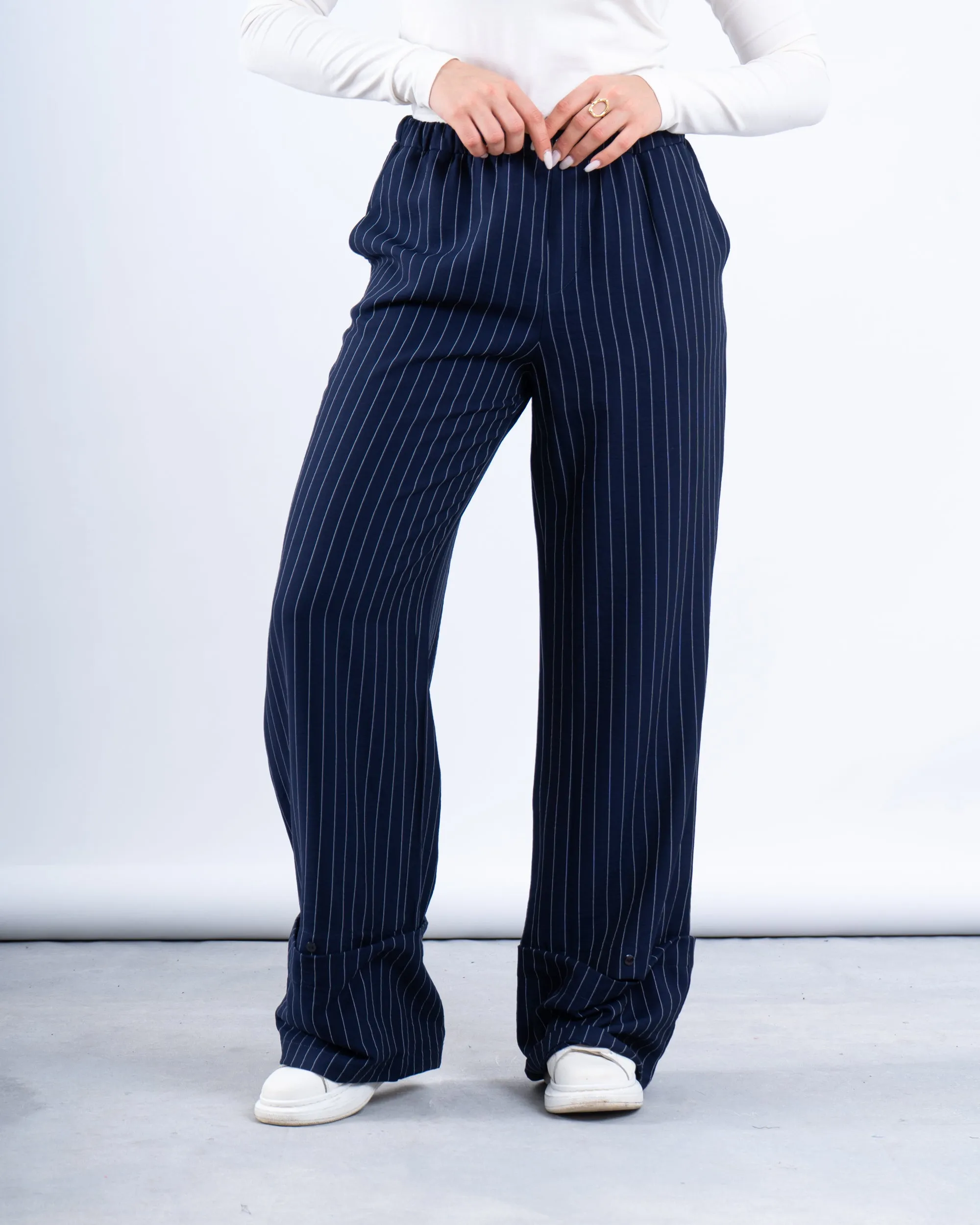 Pinstripe Wide-Leg Pants