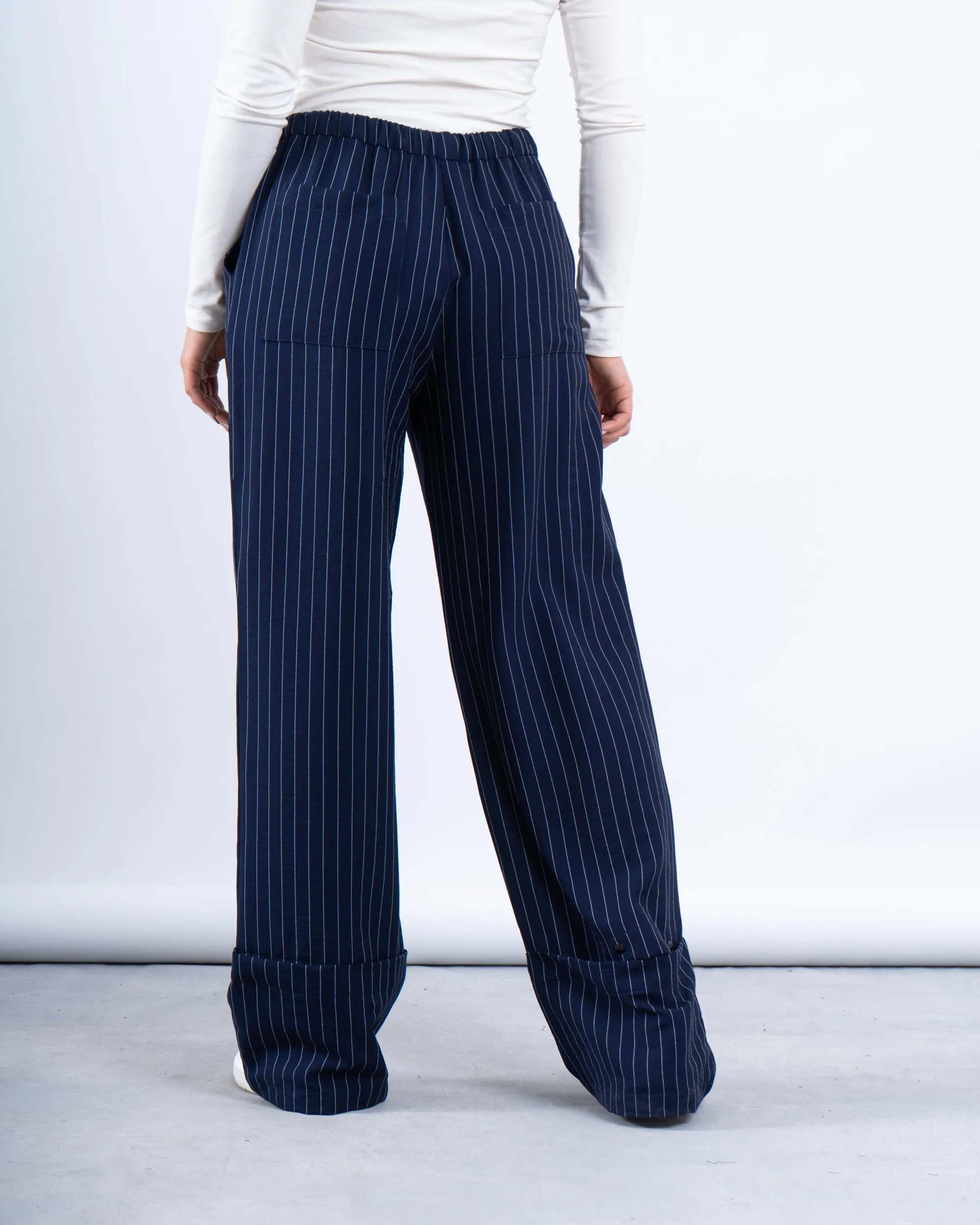 Pinstripe Wide-Leg Pants