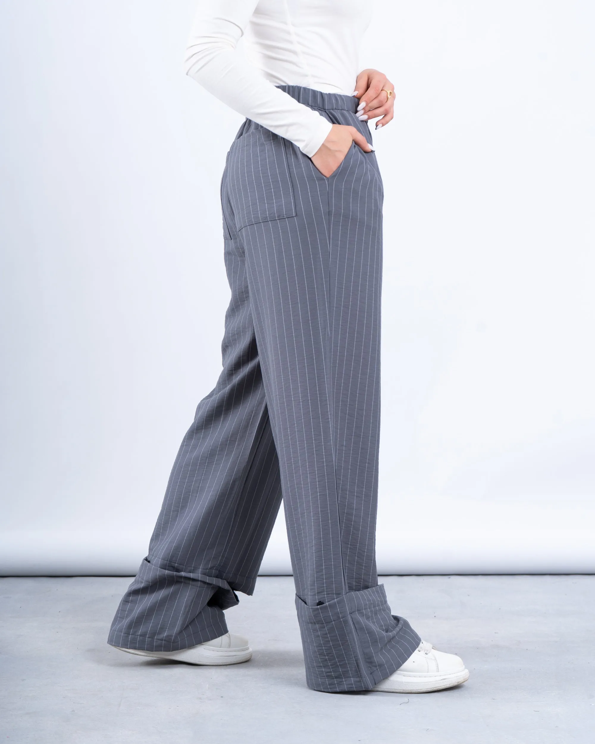 Pinstripe Wide-Leg Pants