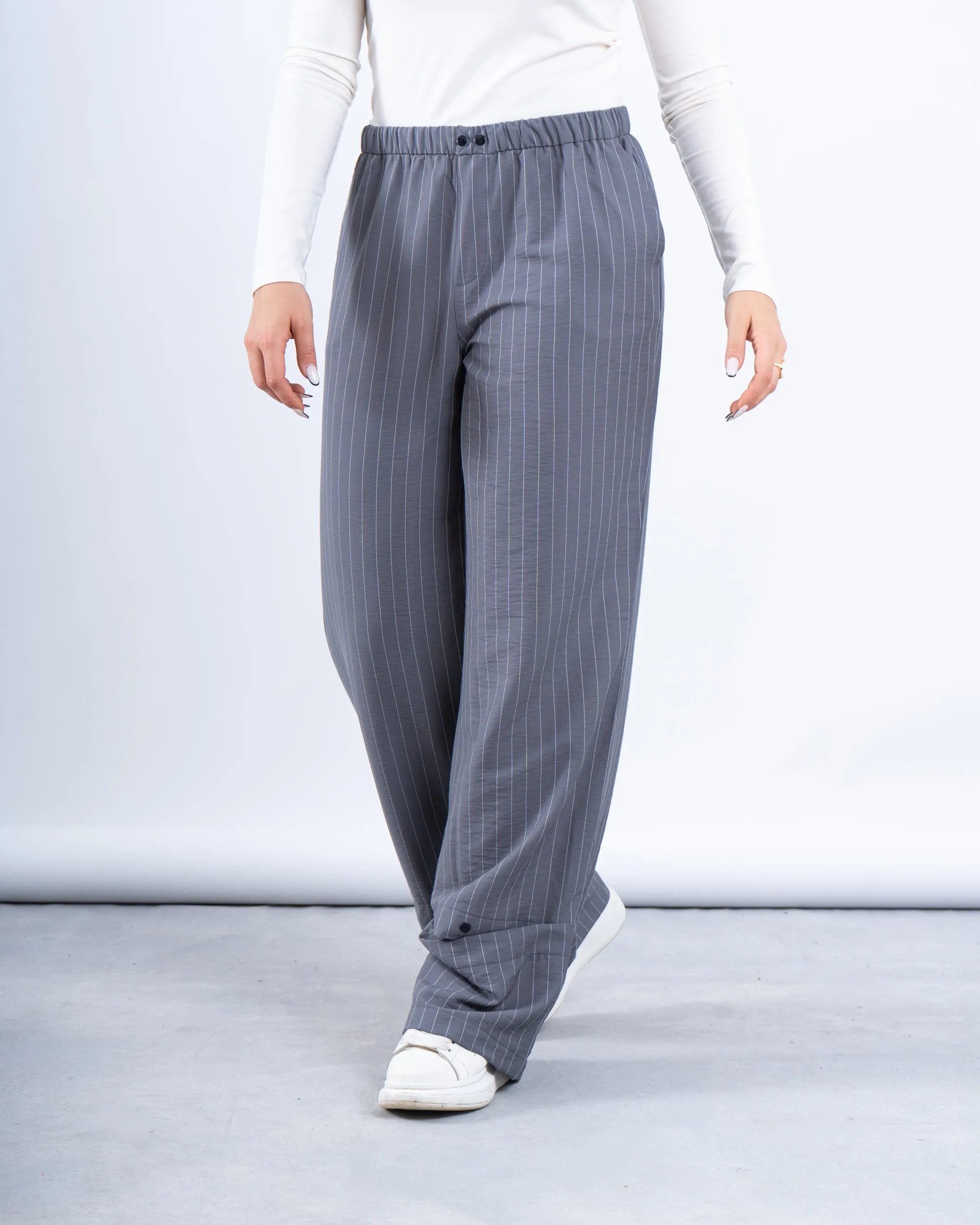Pinstripe Wide-Leg Pants