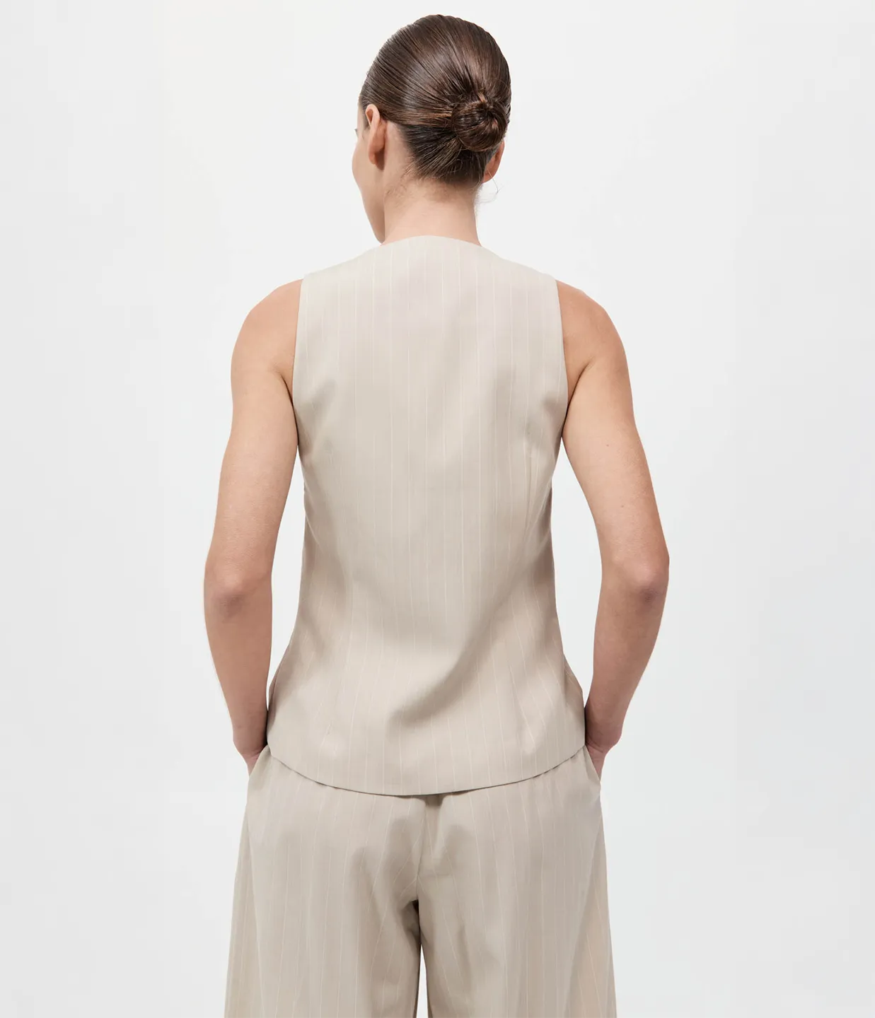 Pinstripe Wool Vest in Latte