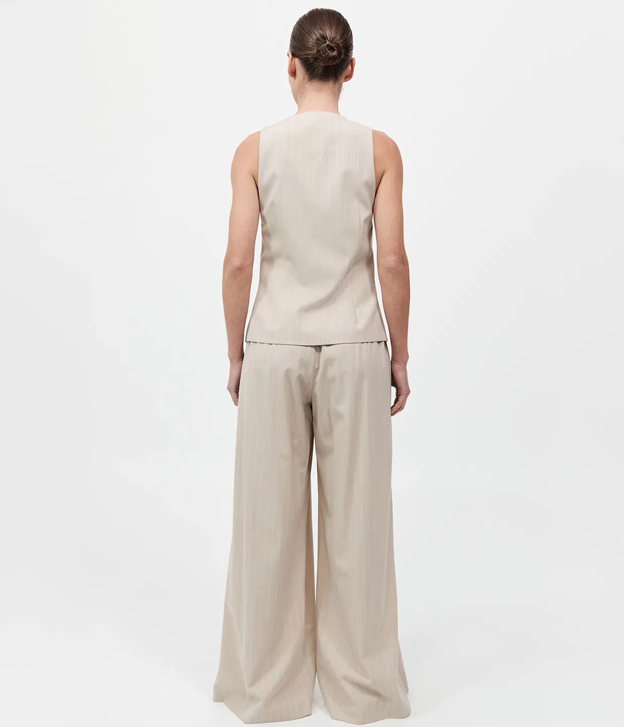 Pinstripe Wool Vest in Latte