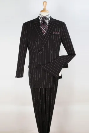 "Apollo King Men's Double Breasted 1920's Pinstripe Suit in Bold Black"