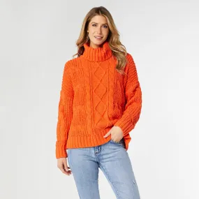 Roux Chunky Knit Turtleneck Sweater - Pumpkin - Final Sale