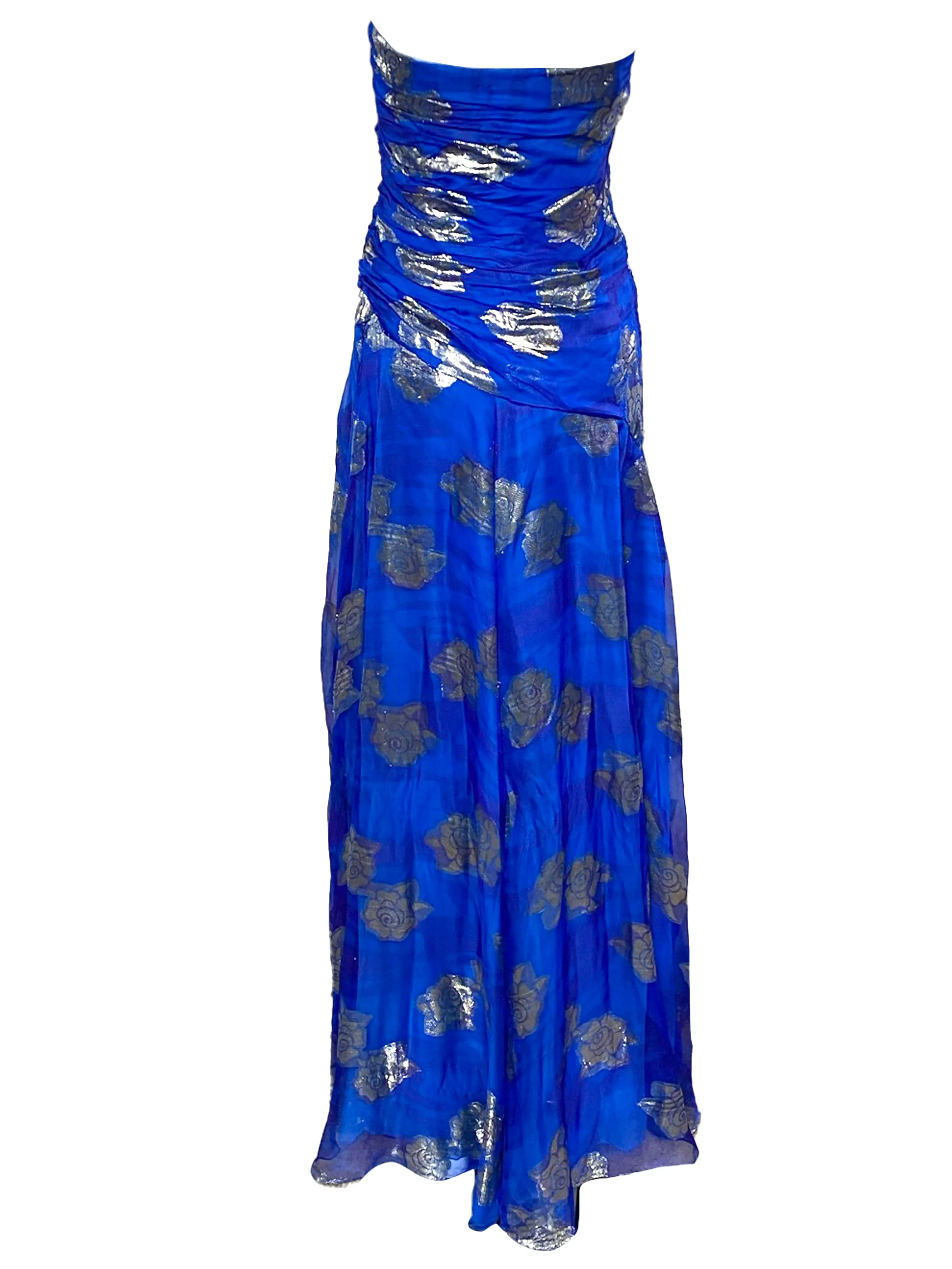Scaasi 80s Blue Chiffon Strapless Gown with Matching Stole