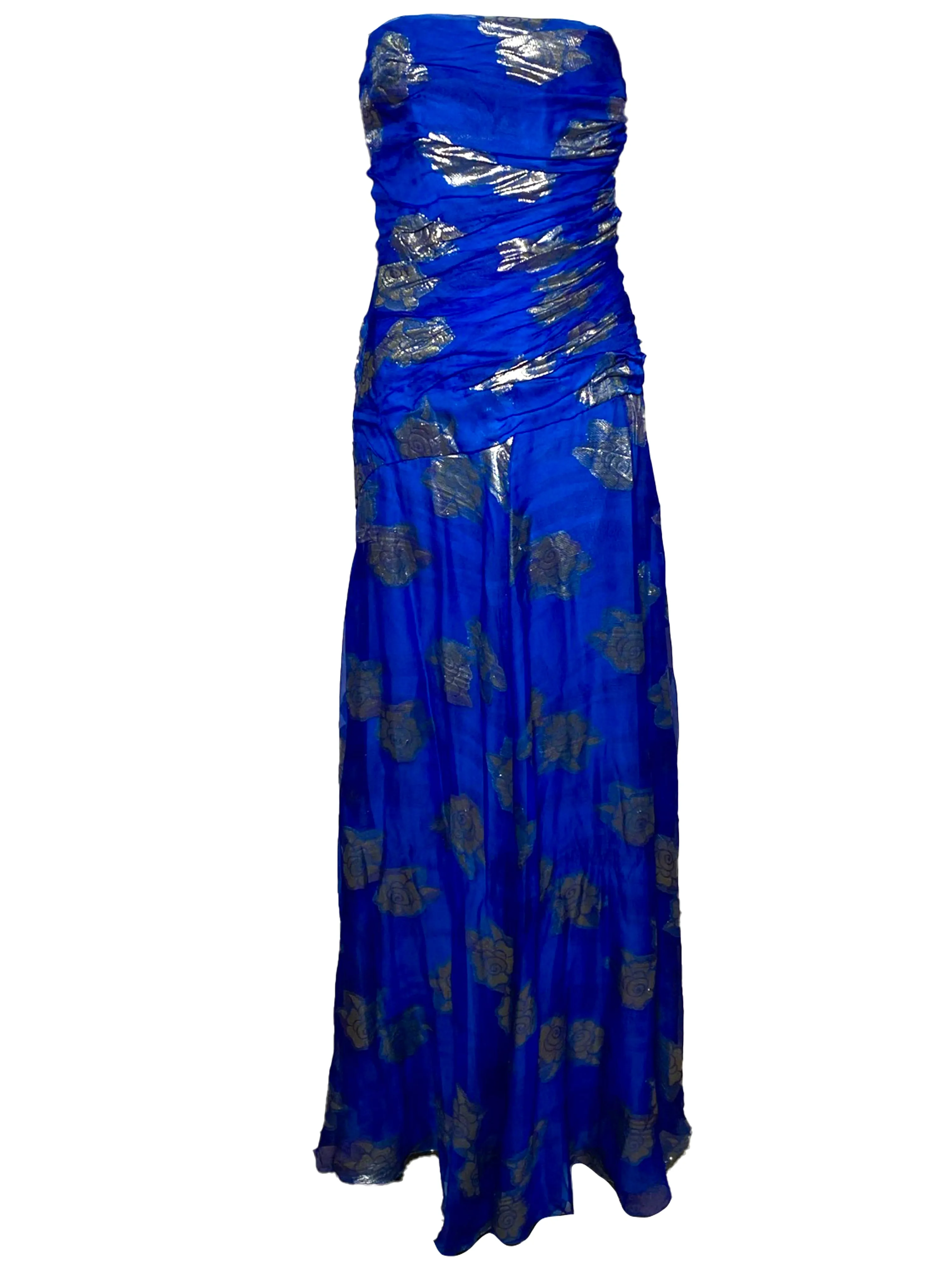Scaasi 80s Blue Chiffon Strapless Gown with Matching Stole