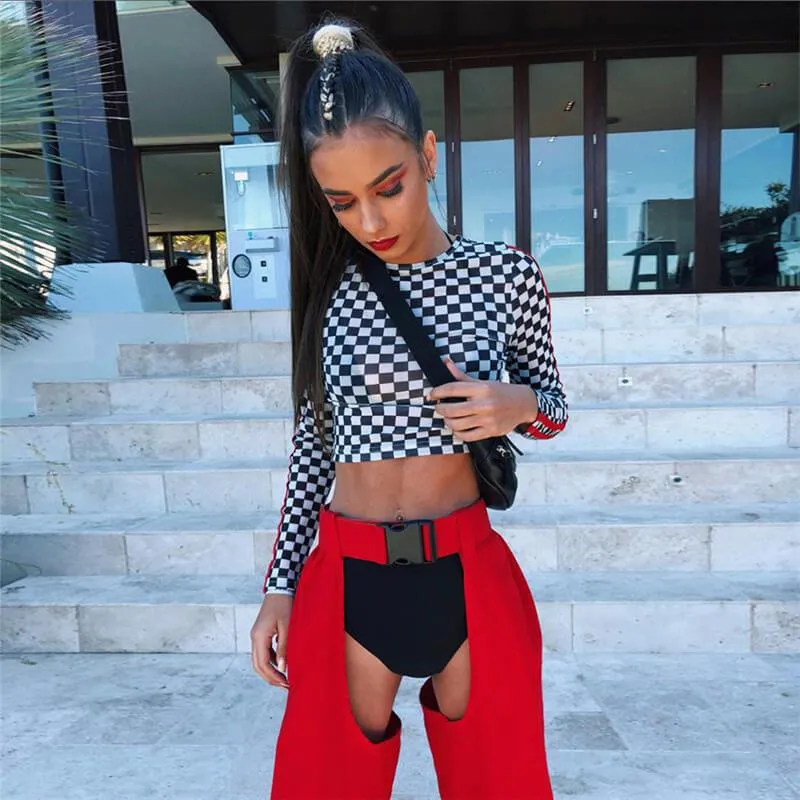 Sexy Red High Waist Buckle Elastic Ankle Pants
