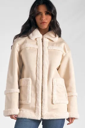 Sherpa Accented Coat - Ivory