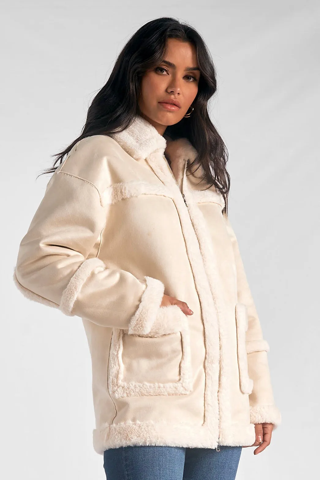 Sherpa Accented Coat - Ivory