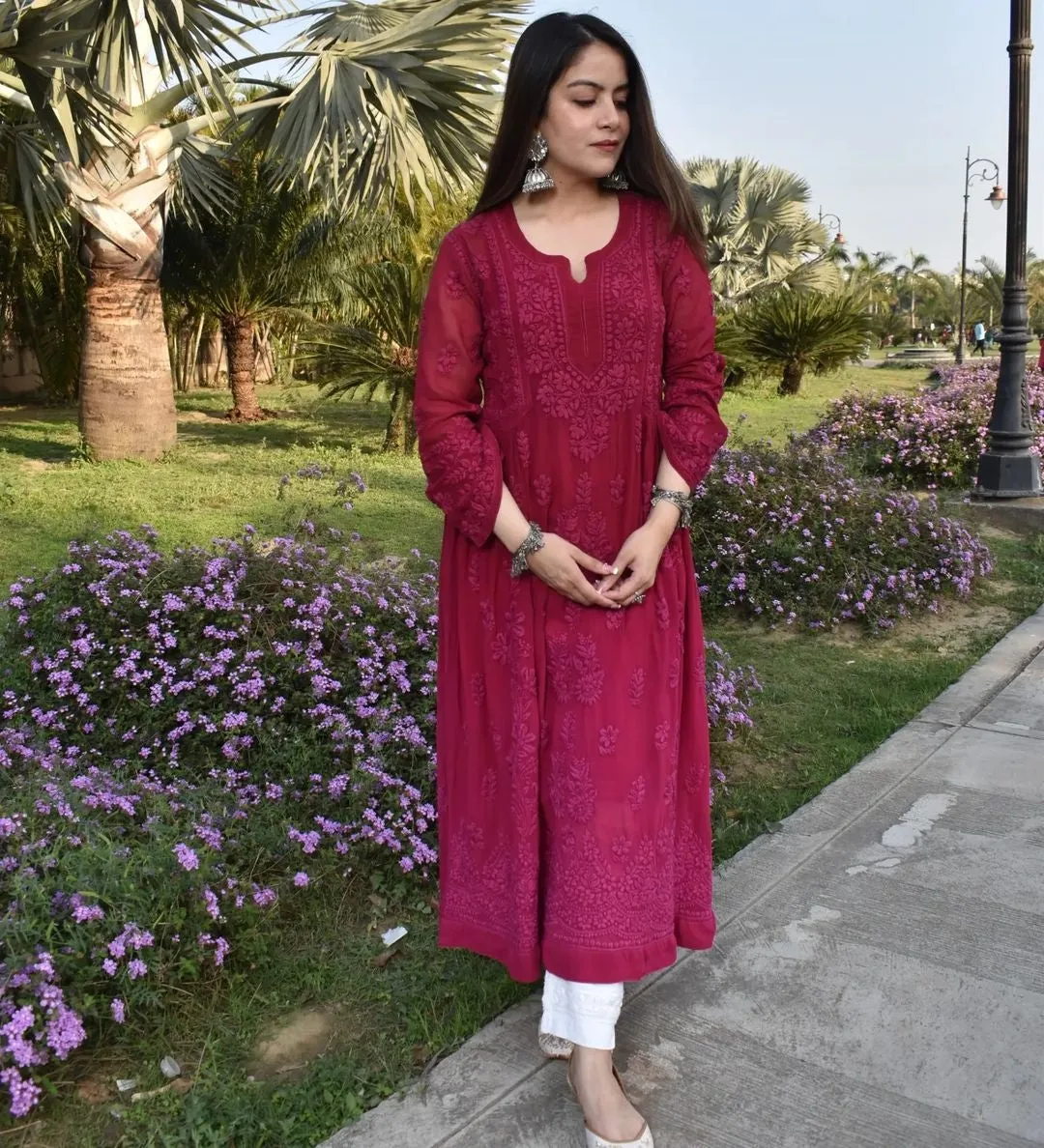 Sneh Premium Viscose Chikankari Gown