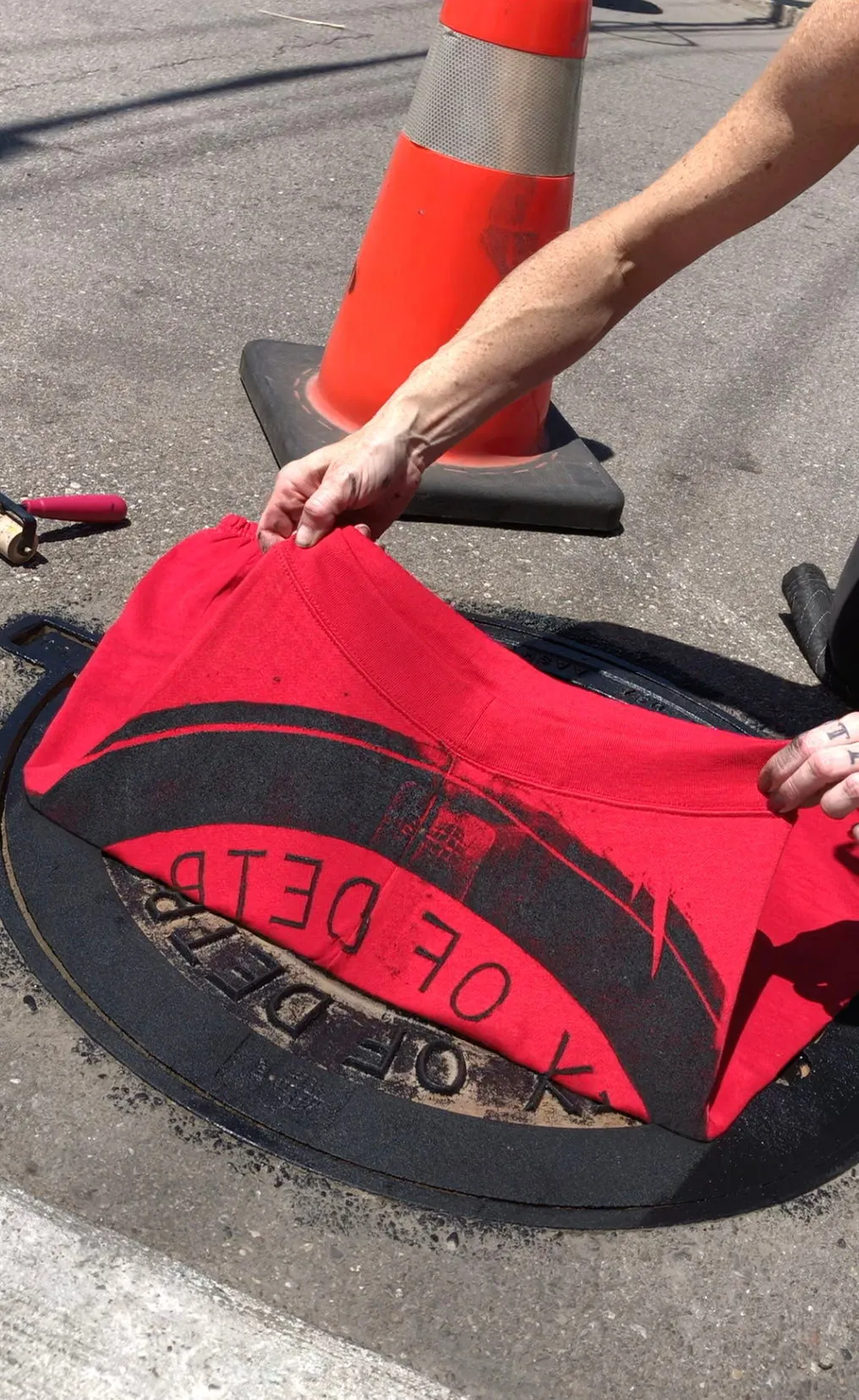 Spirit of Detroit Manhole Women's Capri Jogger Pants, Red - Limited Edition!