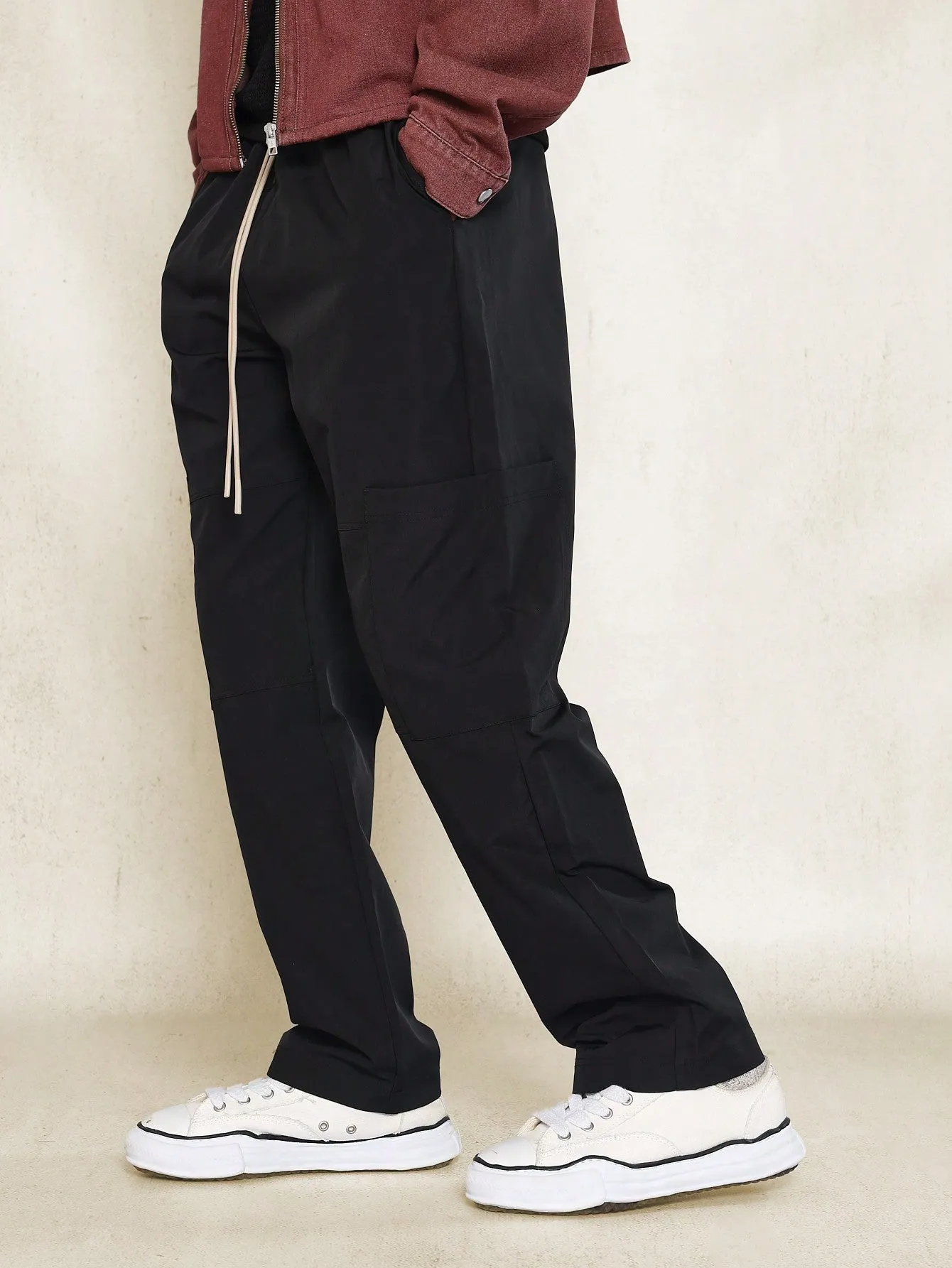 Straight Fit Nylon Cargo Pant With Contrast Drawstring Detail