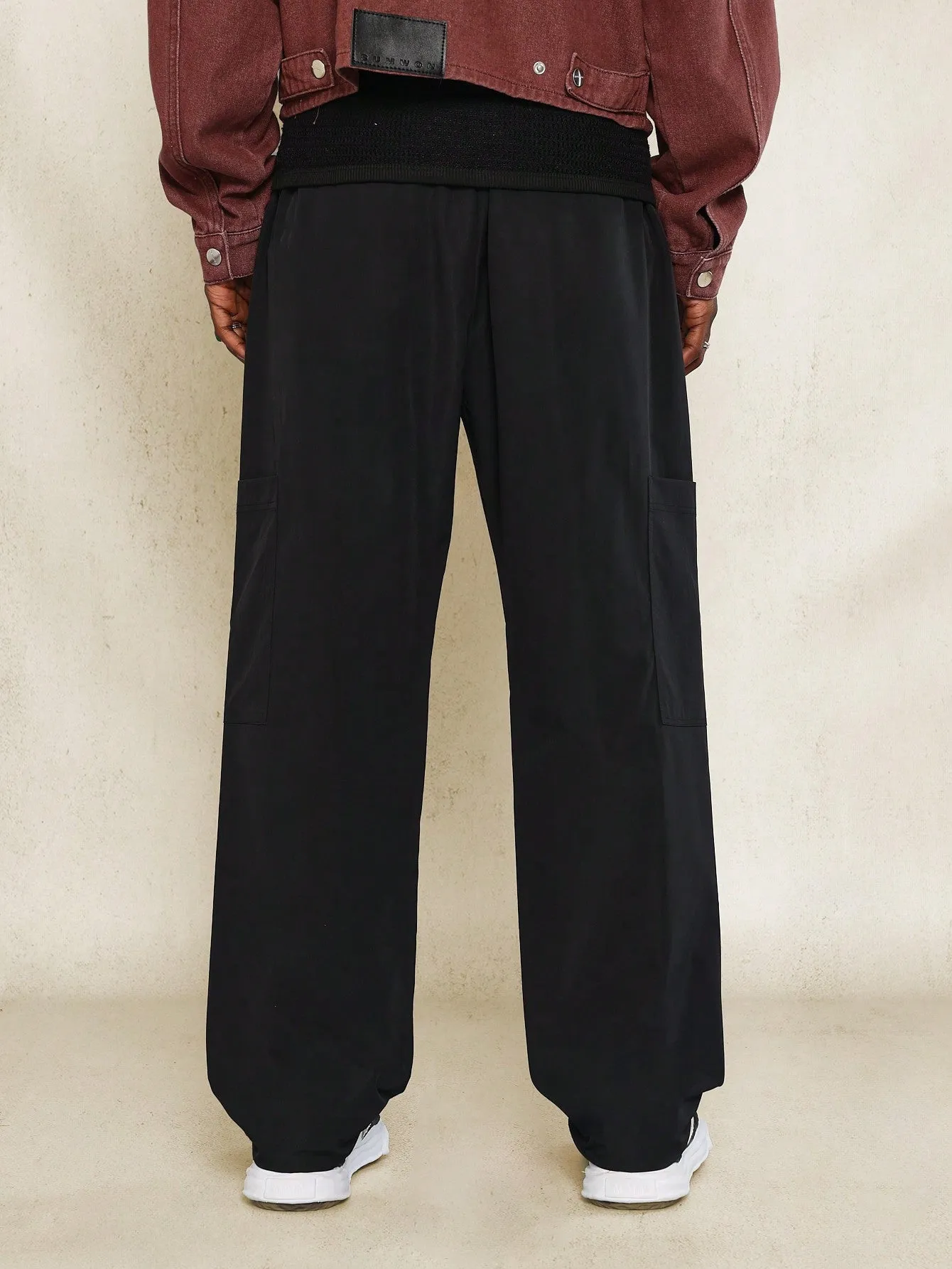 Straight Fit Nylon Cargo Pant With Contrast Drawstring Detail