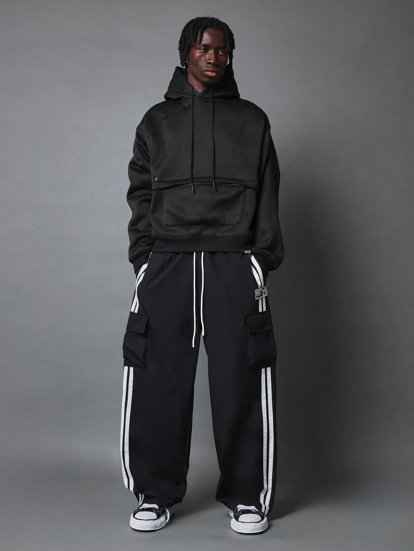 Straight Fit Stripe Cargo Parachute Pant
