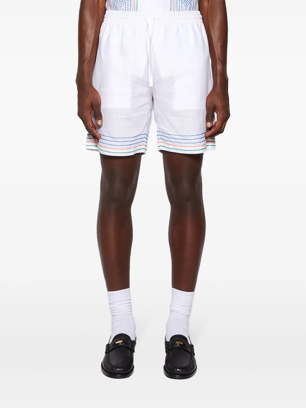 stripe-embroidered linen shorts