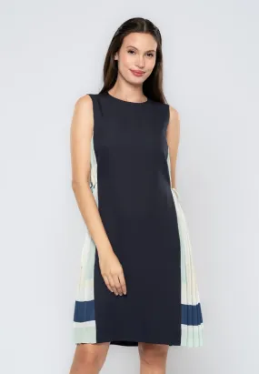 Sweeney Side Pleated Geometric Printed Sleeveless Dress