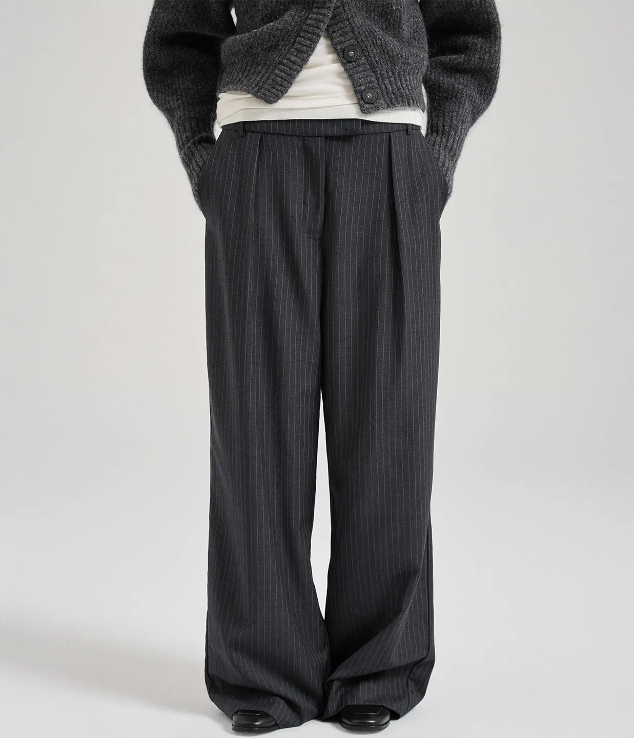 The Clemence Trousers Charcoal Pinstripe