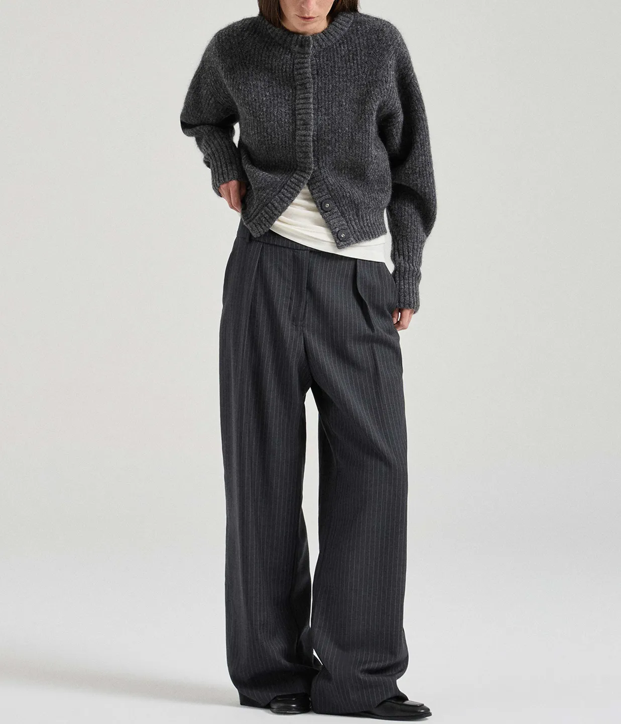 The Clemence Trousers Charcoal Pinstripe