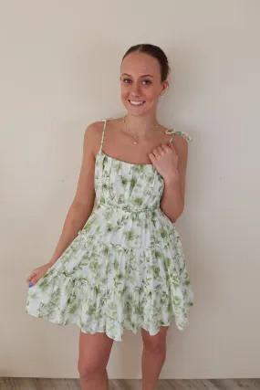 Tie Strap Olive Floral Dress