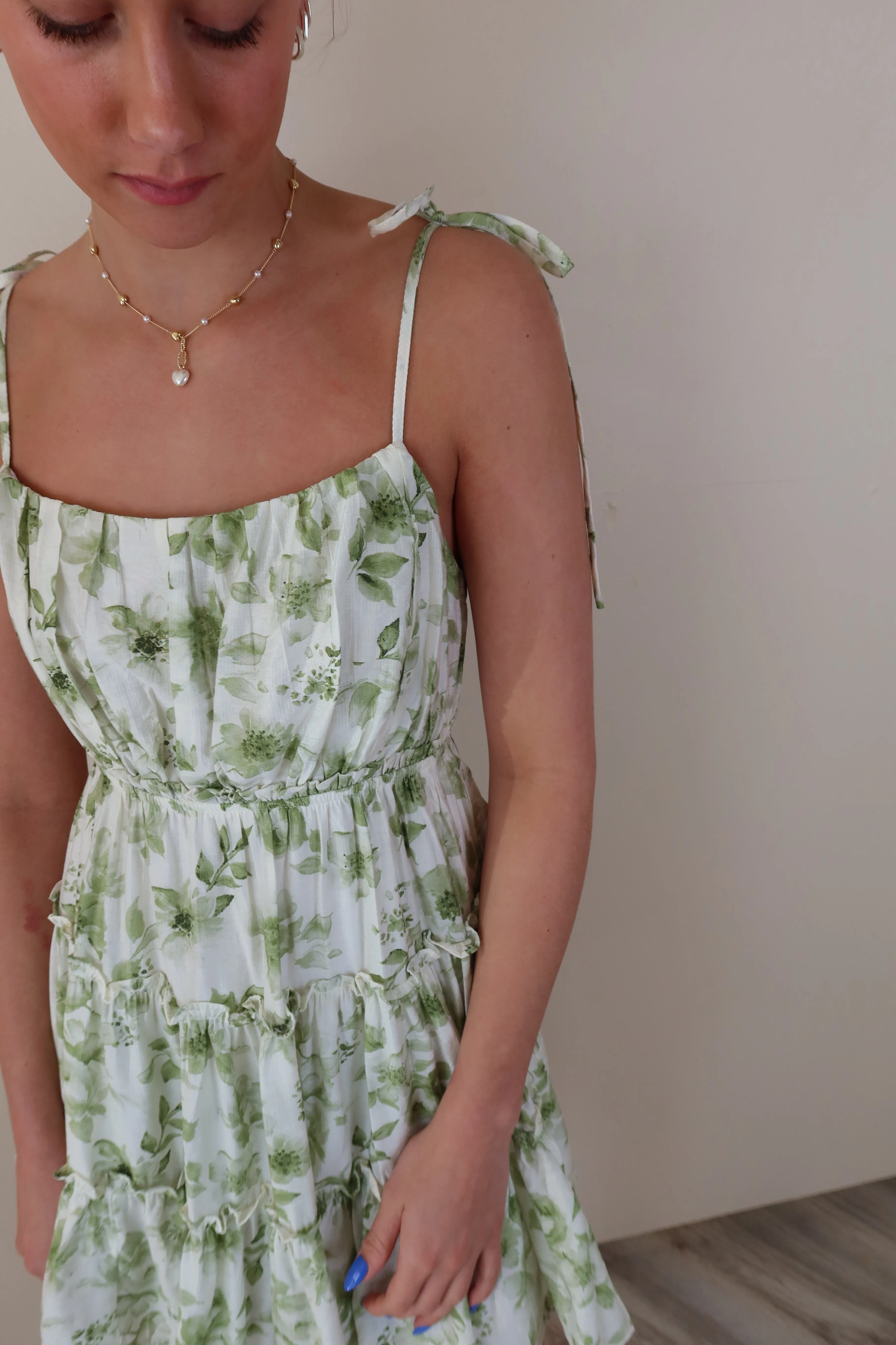 Tie Strap Olive Floral Dress