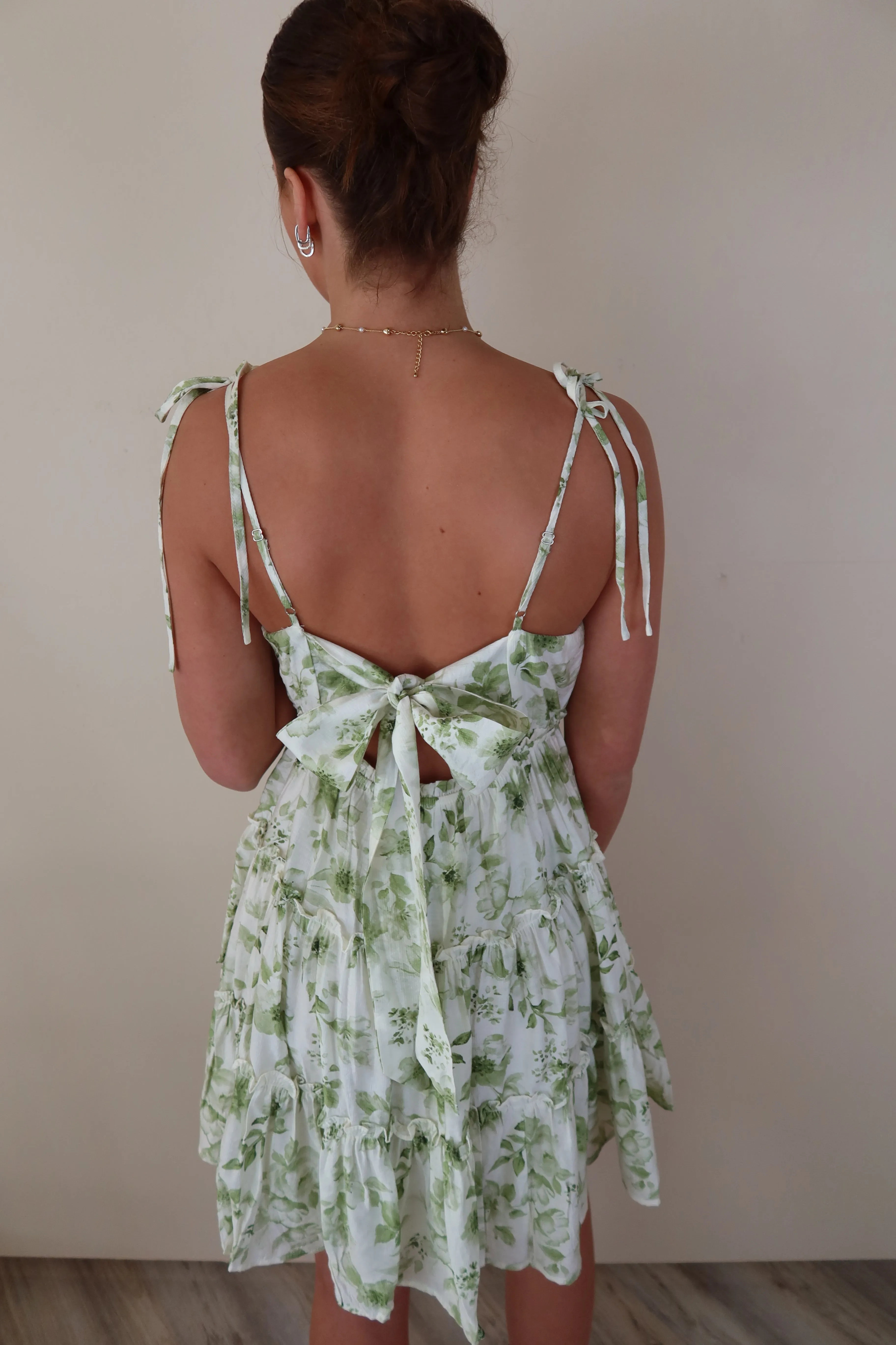 Tie Strap Olive Floral Dress