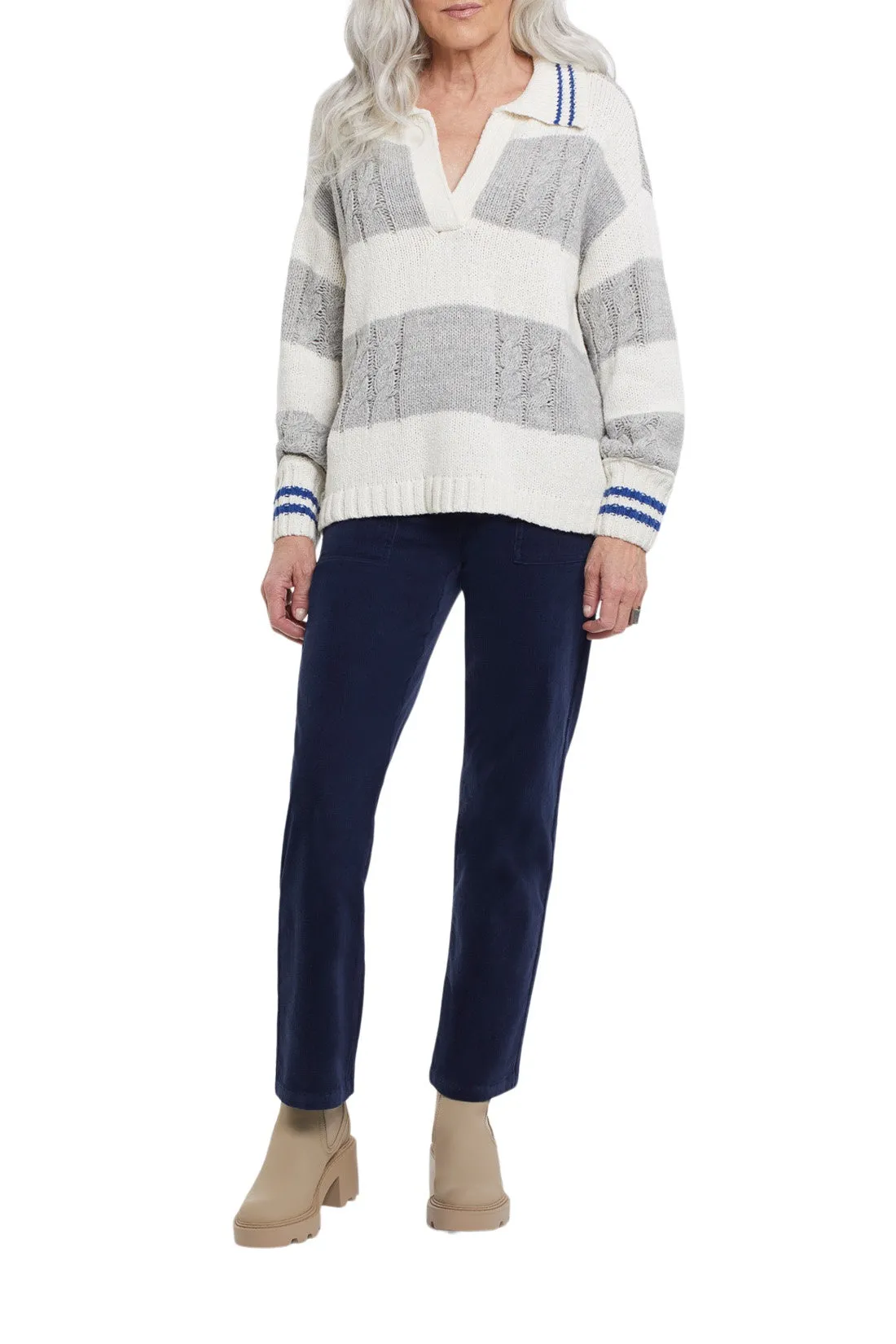 Tribal Long Sleeve Polo Sweater w/ Collar 1164O-4492-141 Atlantic - 1 ONLY SIZE LARGE - 20% OFF