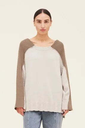Two Toned Cotton Open Neck Sweater