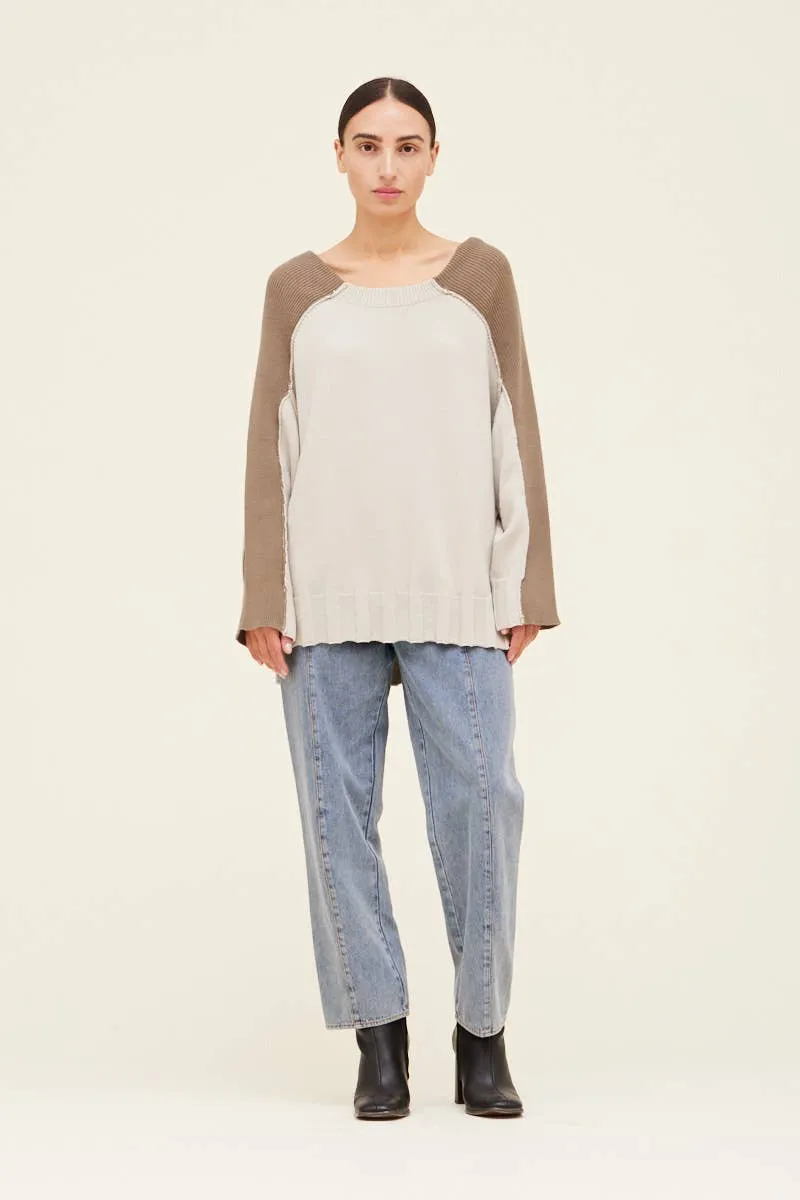 Two Toned Cotton Open Neck Sweater
