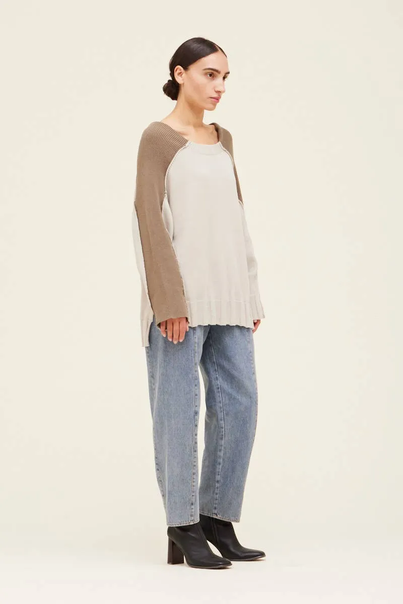 Two Toned Cotton Open Neck Sweater