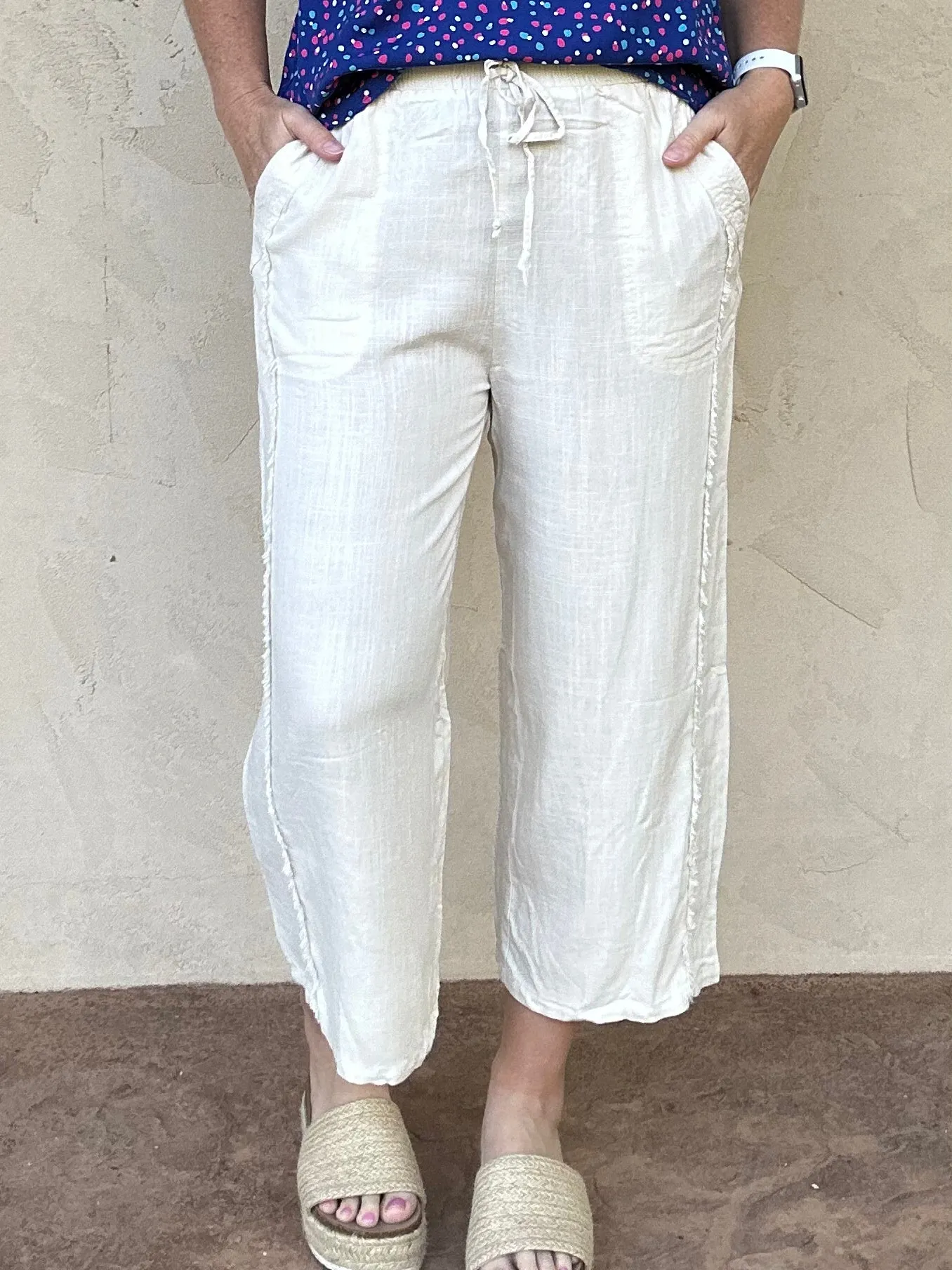 Umgee Linen Drawstring Pants, Oatmeal