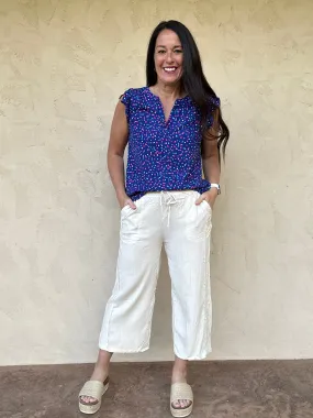 Umgee Linen Drawstring Pants, Oatmeal