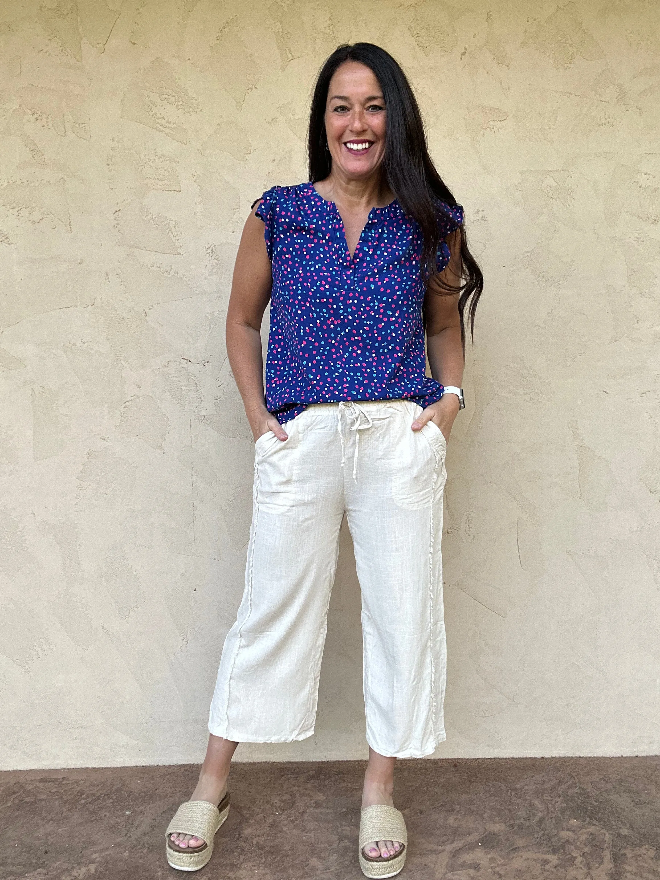 Umgee Linen Drawstring Pants, Oatmeal