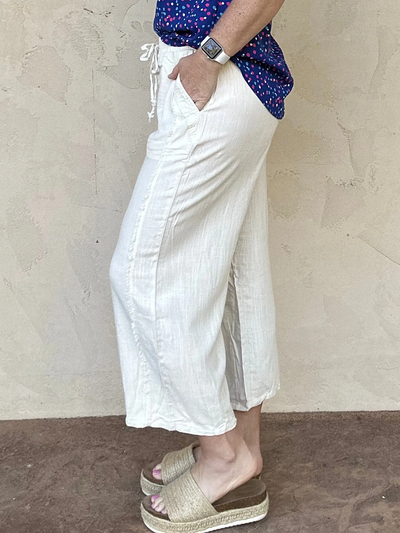 Umgee Linen Drawstring Pants, Oatmeal