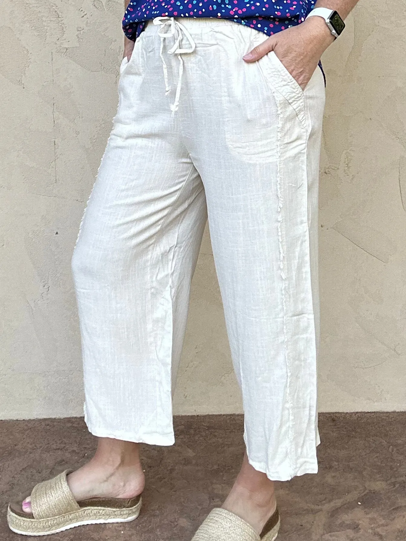 Umgee Linen Drawstring Pants, Oatmeal