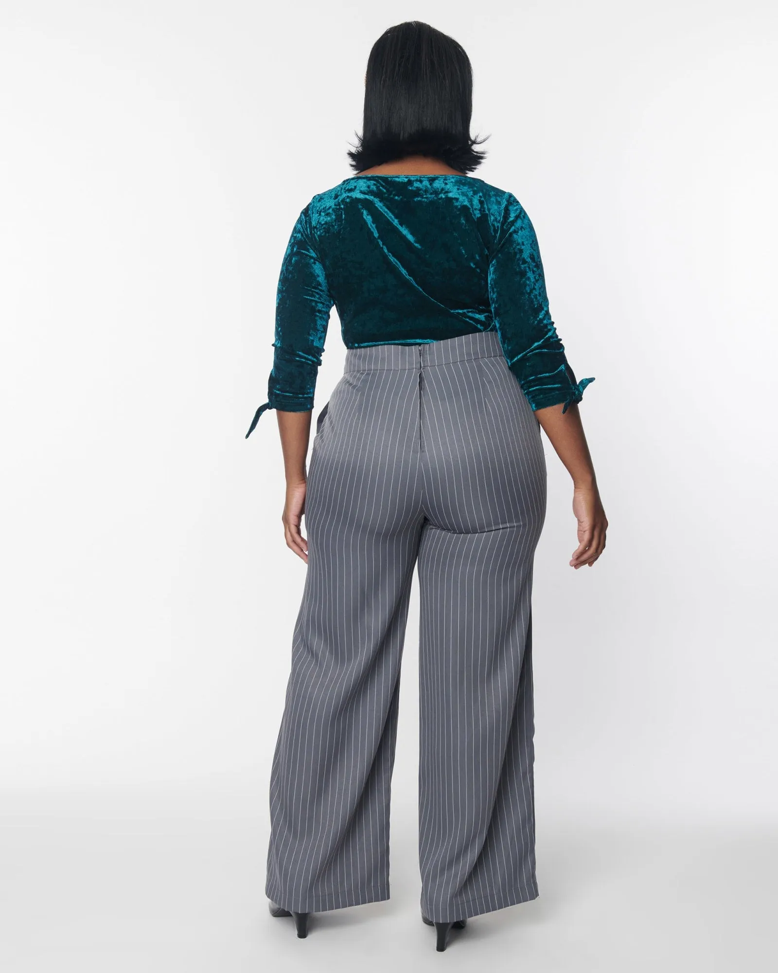 Unique Vintage Grey Pinstripe High Waist Pants | Grey Pinstripe