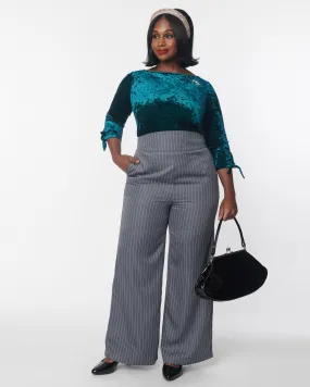 Unique Vintage Grey Pinstripe High Waist Pants | Grey Pinstripe