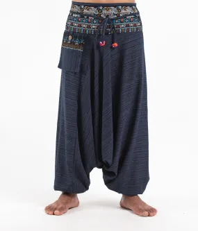 Unisex Pinstripe Harem Pants with Elephant Trim in Navy