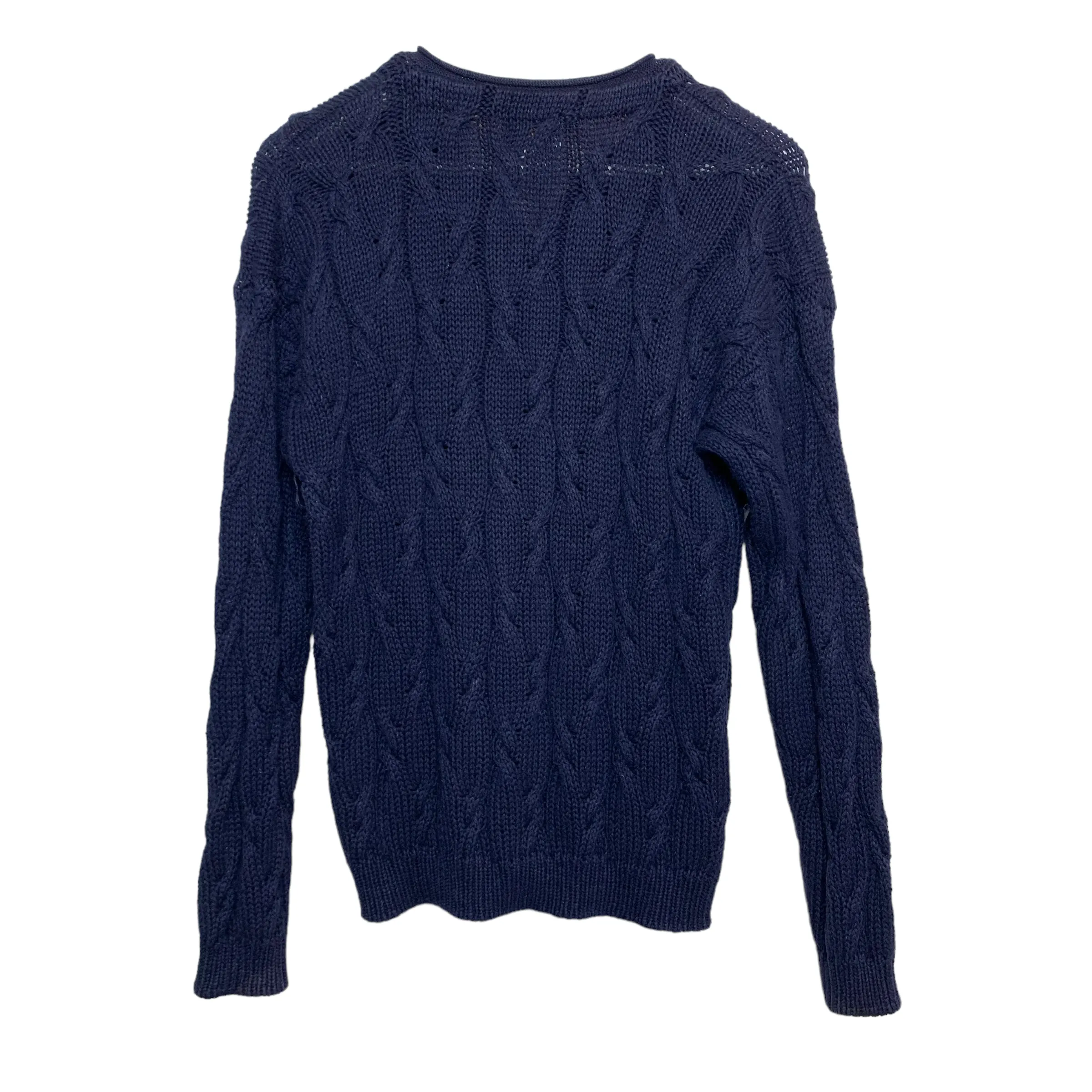 Vintage IVY Navy Blue Cable Knit Henley Sweater Chunky Knit Small